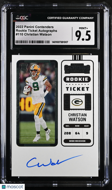 2022 Panini Contenders Christian Watson #110 Rookie Ticket Autographs CGC 9.5