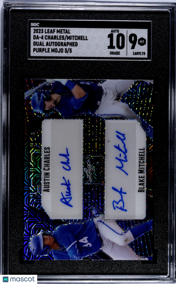 2023 Leaf Metal Charles Mitchell #DA-4 Dual Autograph Purple Mojo SGC 9 Auto 10