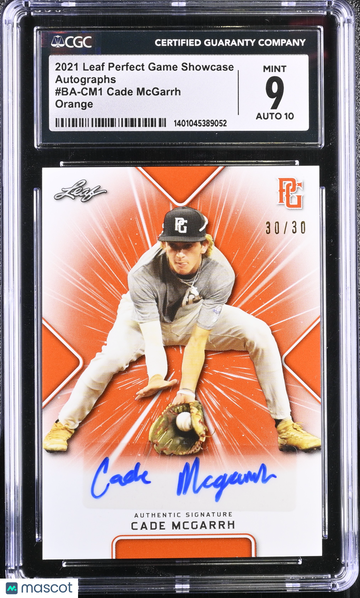 2021 Leaf Perfect Game Showcase Cade McGarrh #BA-CM1 Orange Autographs CGC 9 Auto 10