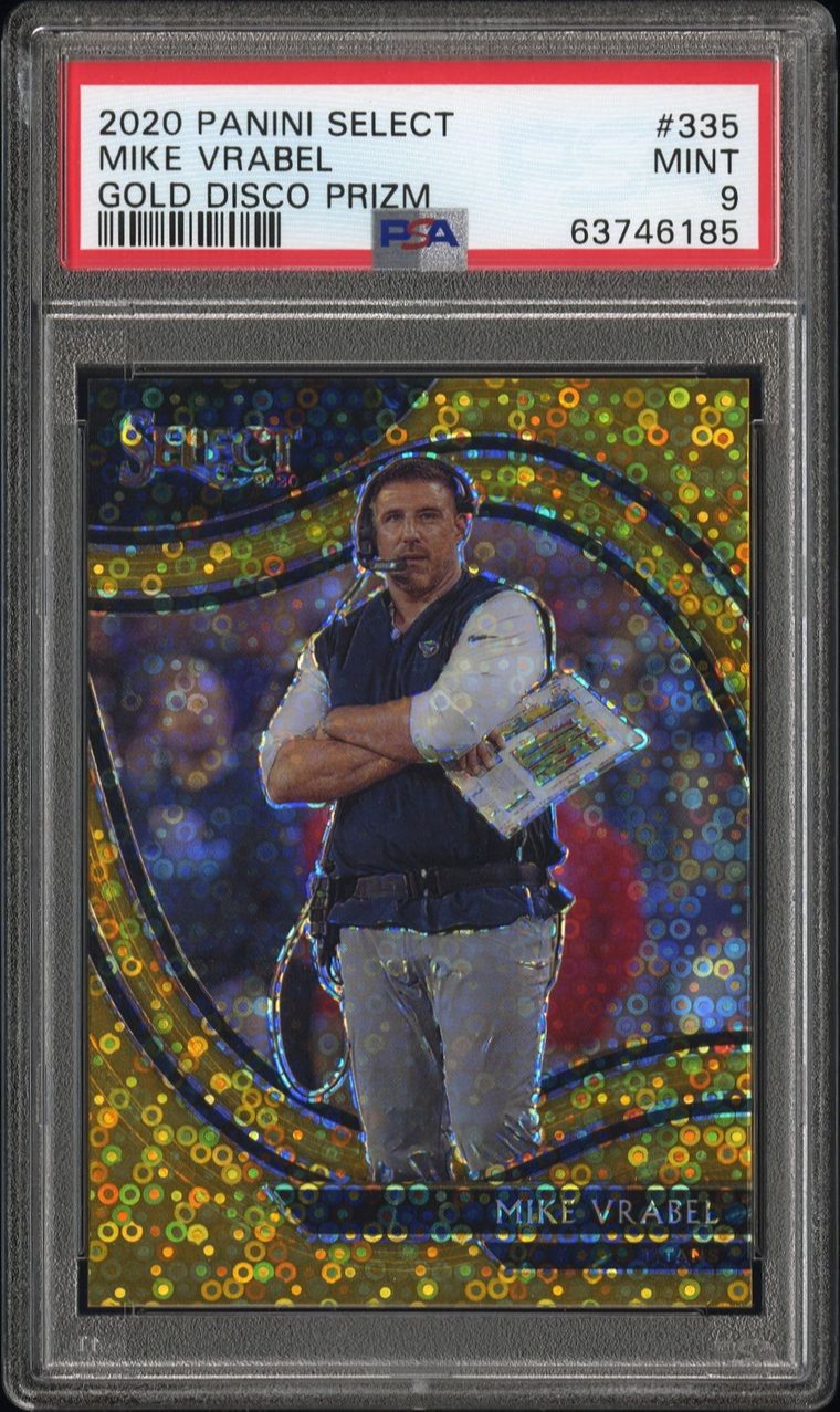 2020 Panini Select 335 - Mike Vrabel Gold Disco Prizm /10 PSA 9