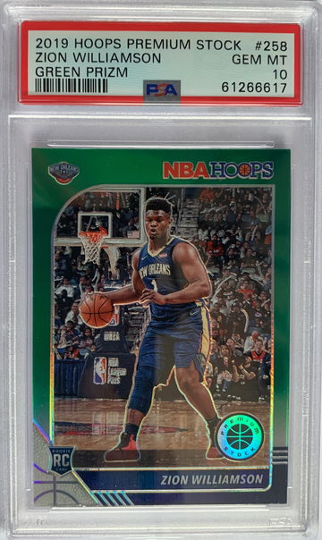 2019 Hoops Premium Stock Zion Williamson Green Prizm PSA 10 Gem MT