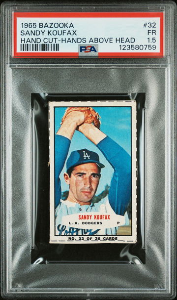 1965 Bazooka Hand Cut-Hands Above Head Sandy Koufax #32 PSA 1.5