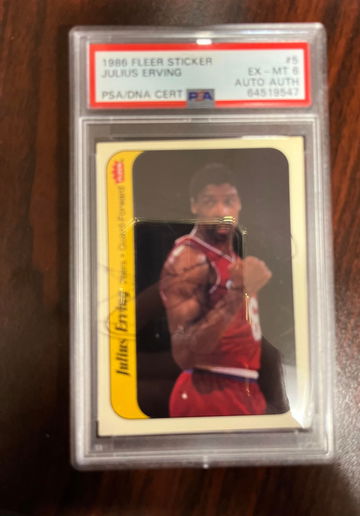 1986 Fleer Sticker Julius Erving PSA 6 PSA / DNA Certified Autograph