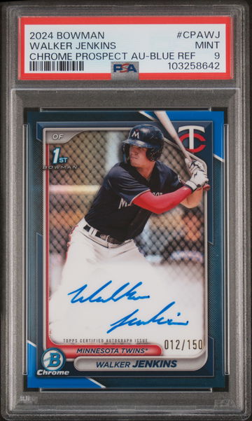 2024 Bowman Chrome Prospect Autographs Chrome Prospect Au-Blue Walker Jenkins #CPAWJ /150 PSA 9