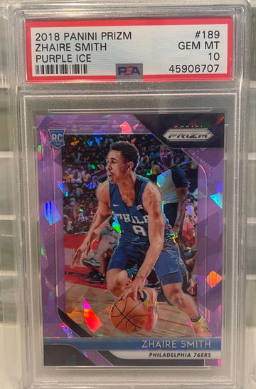 ZHAIRE SMITH 2018-19 PANINI PRIZM PURPLE ICE PARALLEL/149 RC PSA 10
