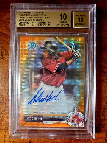 2017 Bowman Chrome Orange Wave Refractor Autograph Jazz Chisholm RC 1st (CPA-JC) #22/25 BGS 10/10