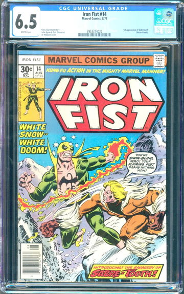 Iron Fist #14 (1977) CGC 6.5 -- White pages; 1st app. of Sabretooth (Creed)