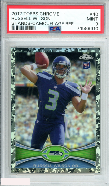 2012 TOPPS CHROME RUSSELL WILSON#40 STANDS-CAMOUFLAGE REF 3 OF 499 RC PSA 9 MINT
