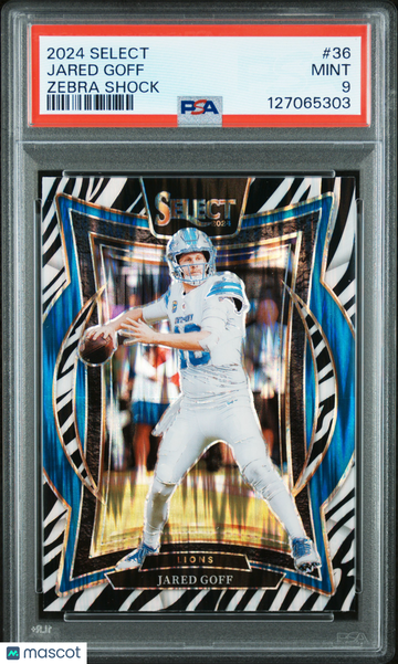 2024 Panini Select Jared Goff #36 Zebra Shock PSA 9