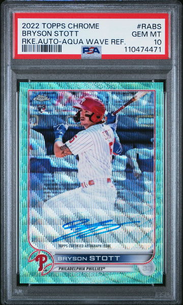 2022 Topps Chrome Rookie Autograph Aqua Wave Refractor Bryson Stott #RABS /199 PSA 10