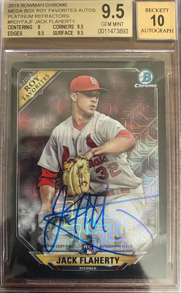 2018 Bowman Chrome Mega Box ROY Favorites Autos Platinum Refractor Jack Flaherty 1/1