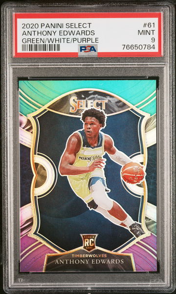 2020 Panini Select Concourse Green White Purple Prizm Anthony Edwards #61 PSA 9