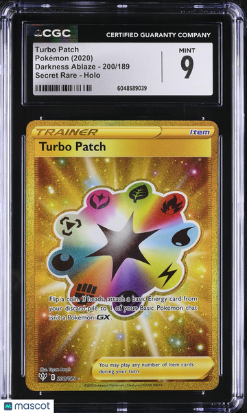 2020 Pokemon Darkness Ablaze Turbo Patch Holo Secret Rare Secret Rare CGC 9 #200/189