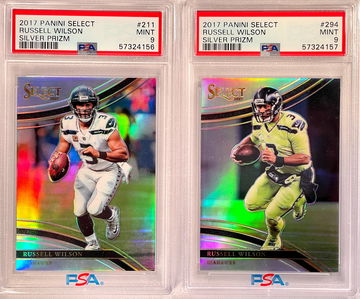 2017 Select Field Level Silver Prizm Russell Wilson 2 card lot PSA 9