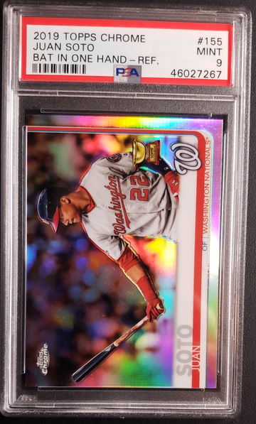 2019 TOPPS CHROME REFRACTOR JUAN SOTO BAT IN HAND #155 PSA 9 