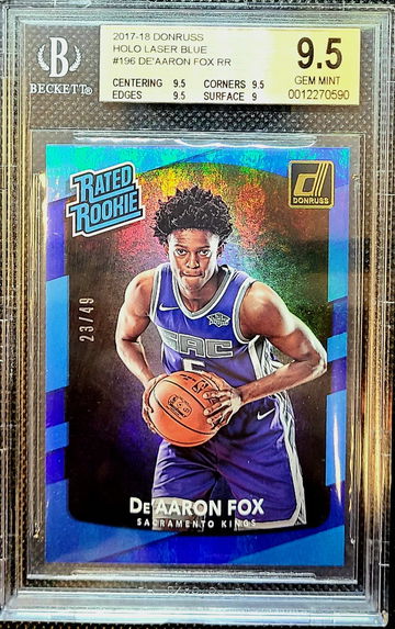 2017 Donruss Optic Holo Laser Blue De'Aaron Fox #196 23/49 BGS 9.5