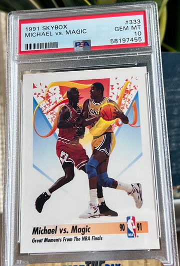 1991 Skybox #333 Michael Jordan vs. Magic Johnson PSA 10 GEM MINT Great Moments!