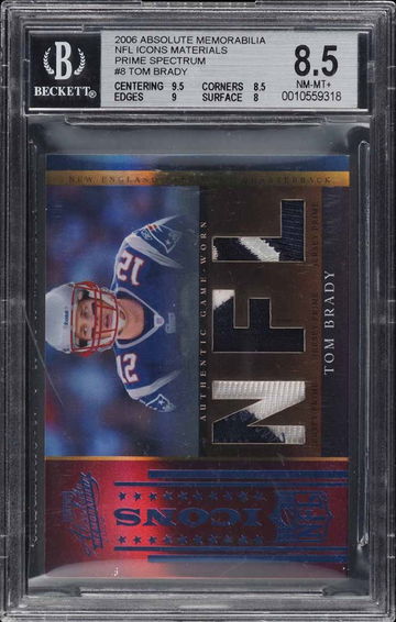 2006 ABSOLUTE MEMORABILIA NFL ICONS PRIME SPECTRUM TOM BRADY PATCH /10 BGS 8.5