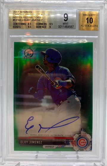 2017 bowman chrome eloy jimenez auto green refractor BGS 9 mint rookie rc /99