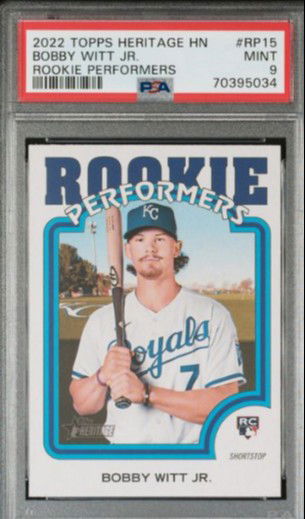 2022 Topps Heritage High Numbers #RP15 Bobby Witt Jr Rookie Performers RC PSA 9 POP 2