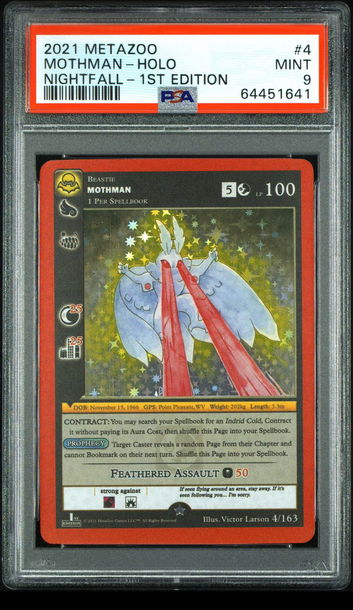 🦋🧨 2021 Metazoo Nightfall 1st Edition #4 ~ MOTHMAN FULL HOLO ~ PSA 9 MINT 👻🎃