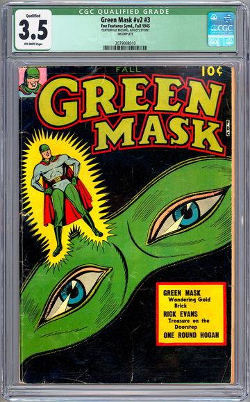 GREEN MASK v2 #3 CGC 3.5 CLASSIC GOLDEN AGE GREEN LANTERN TYPE CRUSADER FOX 1945