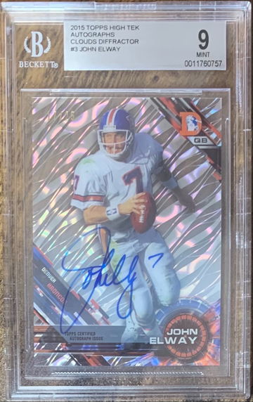 2015 Topps High Tek John Elway Auto Clouds Diffractor /25 BGS 9 ON-Card auto