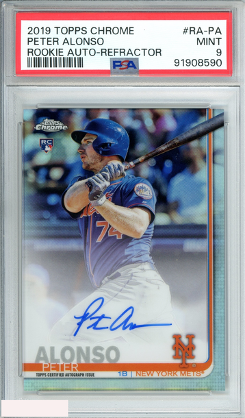 2019 TOPPS CHROME PETER ALONSO #RA-PA ROOKIE AUTO-REF283 OF 499 RC PSA 9 MINT