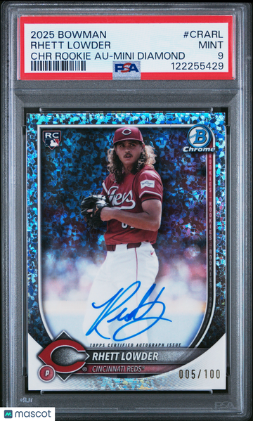 2025 Bowman Chrome Rookie Autographs Rhett Lowder #CRARL Mini Diamond /100 PSA 9