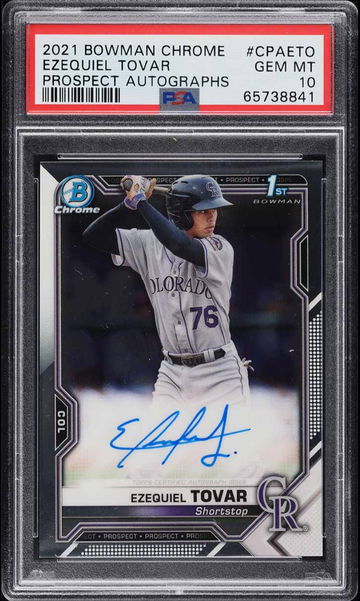 2021 Bowman Chrome Ezequiel Tovar RC Rookie AUTO 1st PSA 10 GEM Colorado Rockies