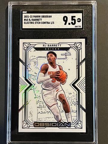 2021-22 Obsidian NY Knicks RJ Barrett #65 SSP White Contra #d 1/3 SGC 9.5 MINT+