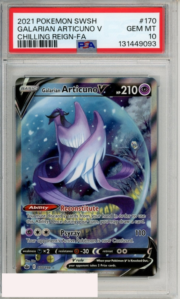2021 POKEMON SWORD SHIELD CHILLING REIGN GALARIAN ARTICUNO V #170 FA PSA 10