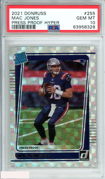 2021 PANINI DONRUSS MAC JONES #255 PRESS PROOF HYPER ROOKIE RC PSA 10 GEM MT