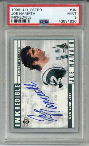 1999 UPPER DECK RETRO INKREDIBLE JOE NAMATH AUTO NEW YORK JETS PSA 9