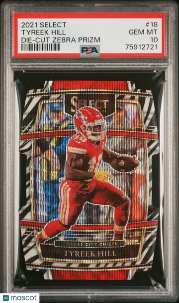 2021 Panini Select Tyreek Hill #18 Die Cut Zebra Prizm PSA 10