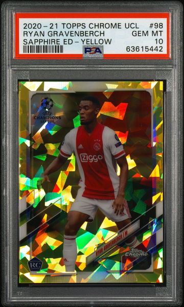 2020 TOPPS UEFA UCC SAPPHIRE RYAN GRAVENBERCH #/99 YELLOW #98 RC ROOKIE PSA 10