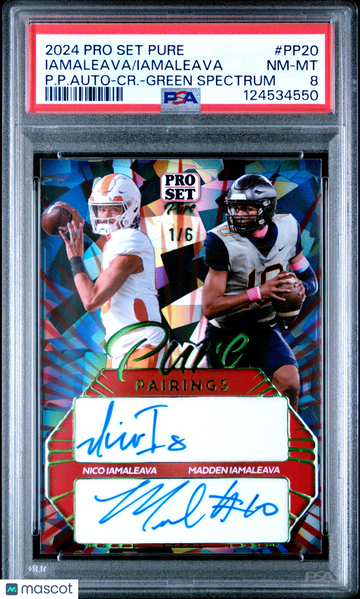 2024 Leaf Pro Set Pure Pure Pairings Autographs Iamaleava #PP20 P. P. Auto CR. Green Spectrum /6 PSA 8