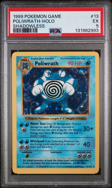 1999 Pokemon Base Set Shadowless Holo Poliwrath #13 PSA 5