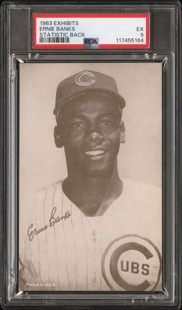 1963 Exhibits Statistic Back Ernie Banks #NNO PSA 5