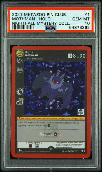 🦋 2021 Metazoo Pin Club X Nightfall Mystery Collection 1 Mothman-Holo PSA 10 🚨
