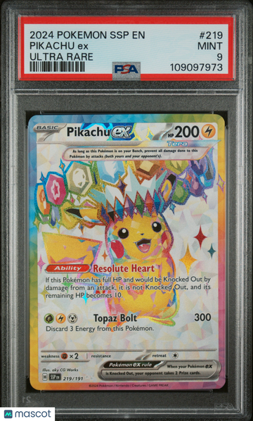 2024 Pokemon SSP EN-Surging Sparks Pikachu EX Ultra Rare PSA 9 #219