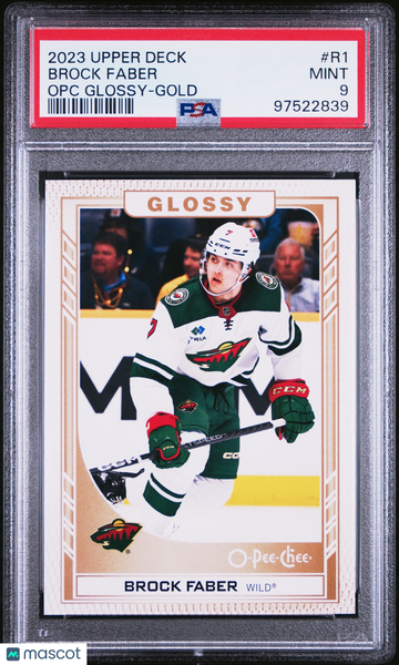 2023 Upper Deck Opc Glossy Brock Faber #R1 Opc Glossy-Gold PSA 9