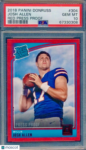 SSP POP 31 PSA 10 RC Josh Allen 2018 Donruss Rated Rookie Red Press Proof RARE!