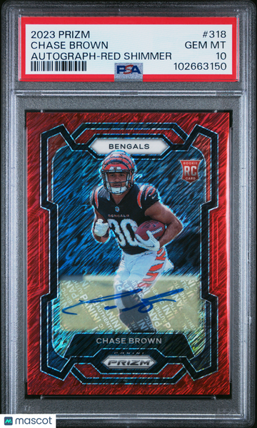 2023 Panini Prizm Chase Brown #318 Autograph Red Shimmer /35 Rookie PSA 10