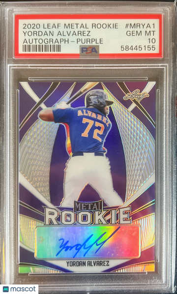 2020 Leaf Metal Rookie Autograph Yordan Alvarez #MRYA1 PURPLE PSA 10