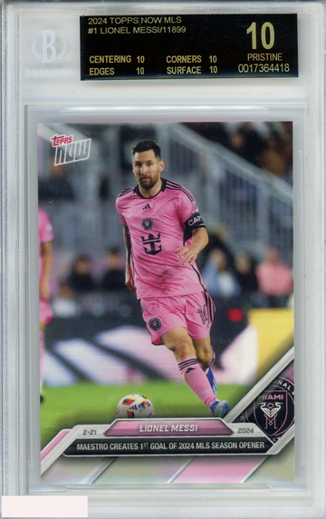 2024 TOPPS NOW MLS LIONEL MESSI #1 INTER MIAMI ONE OF 11899 BGS 10 BLACK LABEL