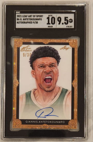 2021 Leaf Art Of Sport Giannis Antetokounmpo Framed Gold  Auto /30 SGC 9.5/10