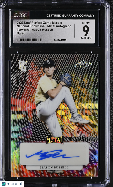 2023 Leaf Perfect Game Marble Mason Russell #MA-MR1 Burst National Showcase - Metal Autograph CGC 9