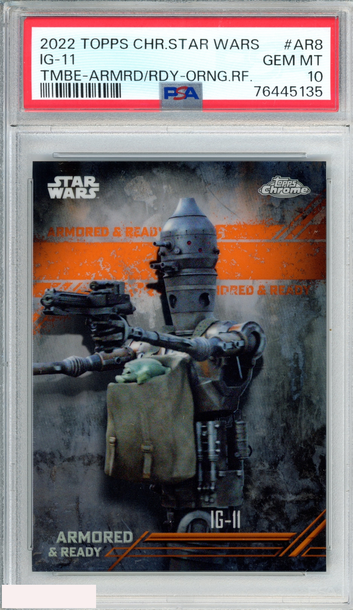 2022 CHROME STAR WARS MANDALORIAN ARMORED READY IG-11 #AR8 ORANGE 7 OF 25 PSA 10