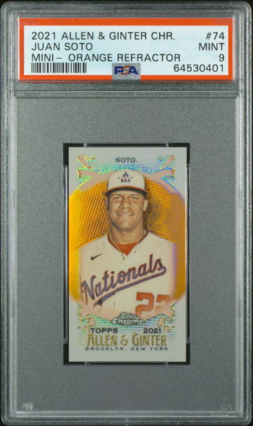 2021 Topps Allen & Ginter Chrome 74 Juan Soto Mini- Orange Refractor /25  PSA 9 new scratch free case